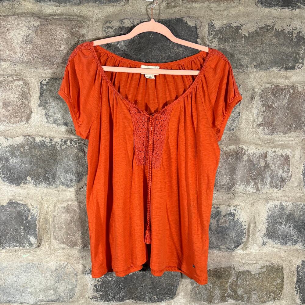 Denim & Supply Ralph Lauren Tunic Top Woman's Medium Orange Lace Tassel Flowy
